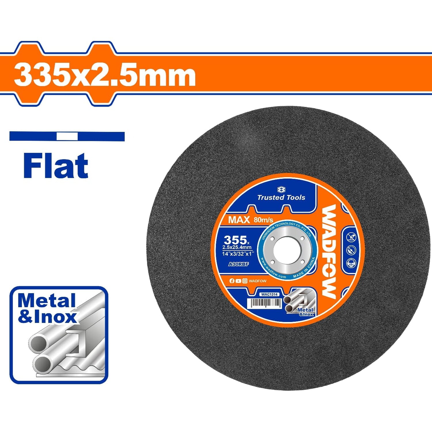 Disco Corte de Metal y Acero Inoxidable 335x2.5mm. Tronzadora Plano.
