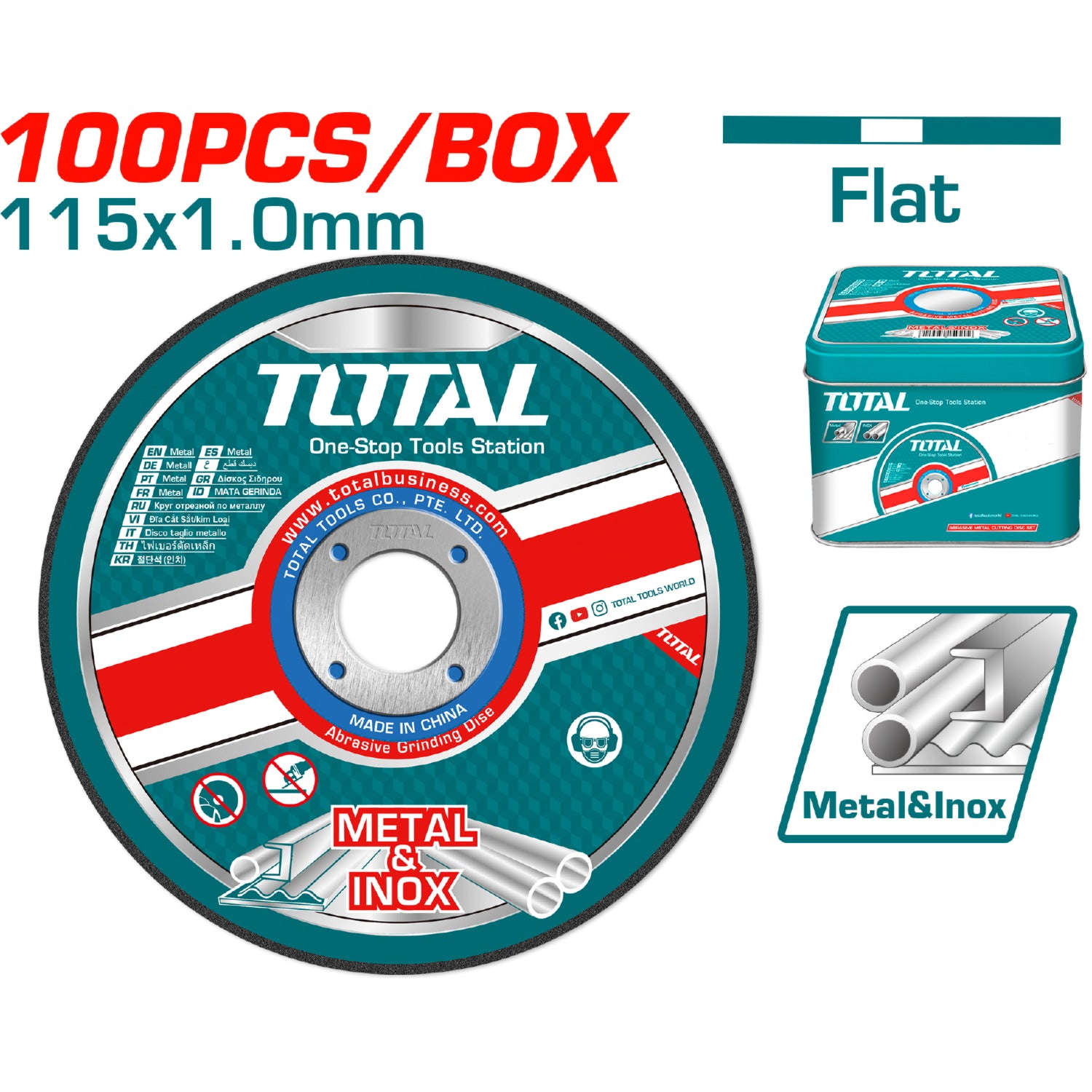 Disco Corte De Metal Y Acero Inoxidable. 4 1/2" X 1.0mm Plano (Caja de 100 pzas)