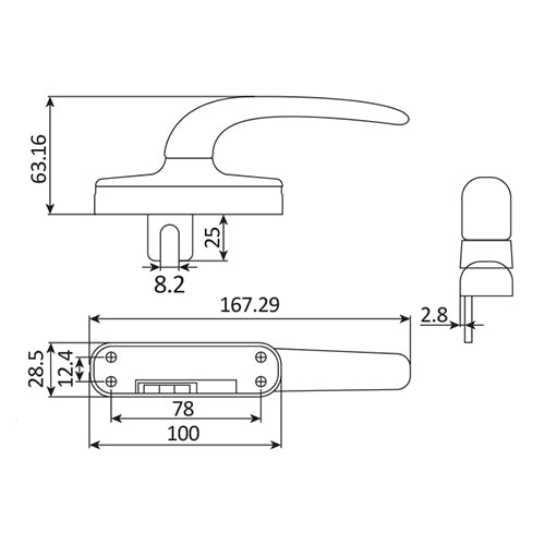 Manilla operador multipunto CM75. Cuadrillo de 7x7 mm. Funciona izquierda/derecha. Acabado color bla