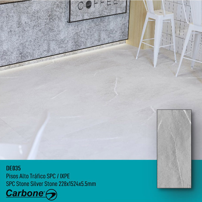 Piso SPC Silver Stone 1524 x 228 x 5.5 mm con IXPE 6 pc. pack 2.1 m2