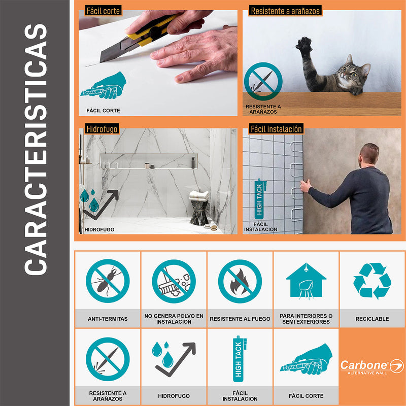 Panel Decorativo Mármol PVC 1.22m x 2.80m x 3mm Gris marquina (Línea económica)