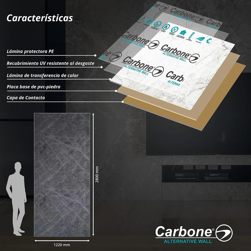 Panel Decorativo Mármol PVC 1.22m x 2.80m x 3mm Gris marquina (Línea económica)