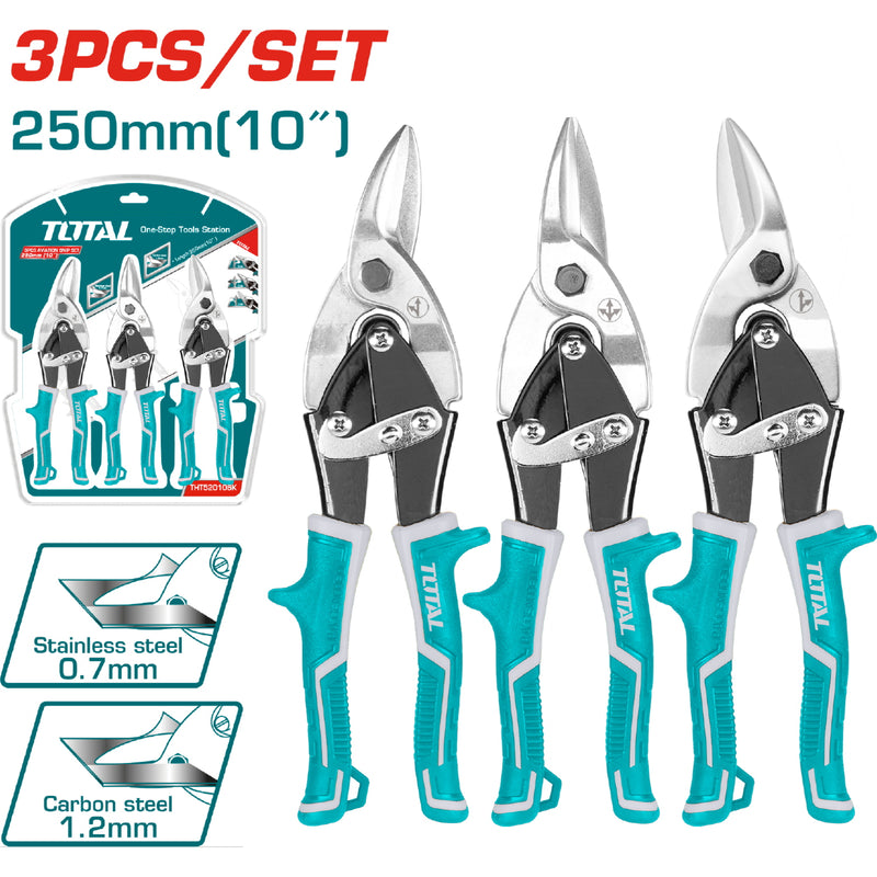 Juego de Tijeras de Aviacion de 250 mm (10") de 3 piezas. CrMo. (izquierda, recta, derecha).