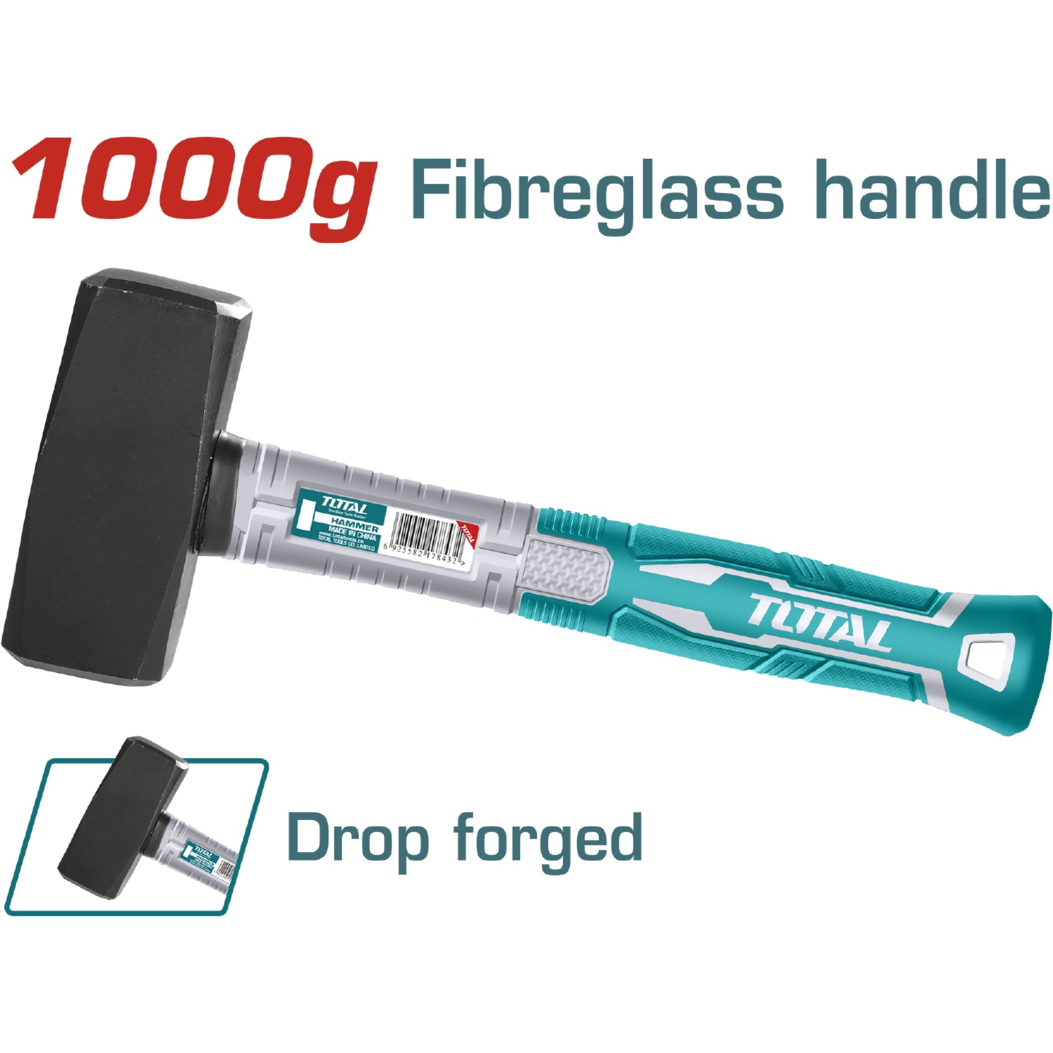 Mazo forjado, Tratamiento térmico, Acero #45 Mango fibra vidrio. 1000g.
