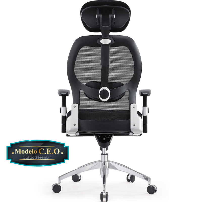 Silla ejecutiva de oficina Mesh Top Quality Alta con Posa cabezas acolchado. Modelo C.E.O