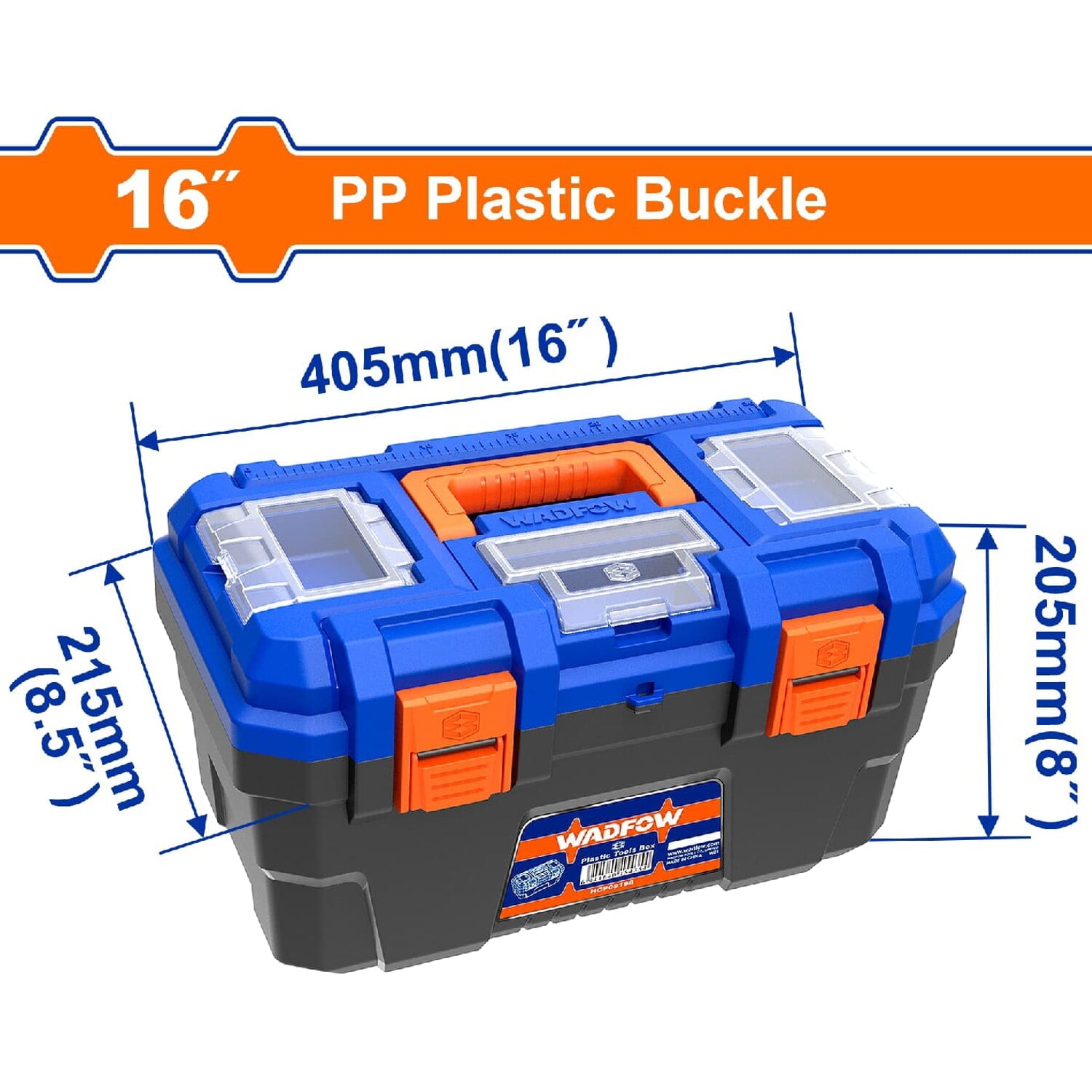 Caja de Herramientas 16" de Plástico. Carga máx. 15Kg. 16"x8.5"x8" Mango de alta resistencia.