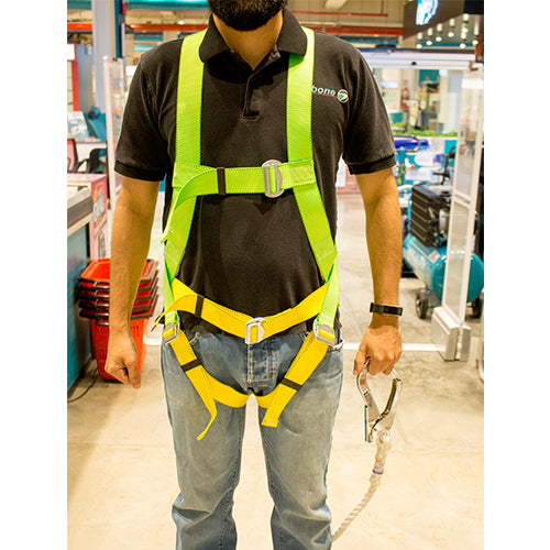 Arnés de seguridad estilo paracaidista, con 45mm de ancho cinturón de nylon. cuerda de nylon 1.5m