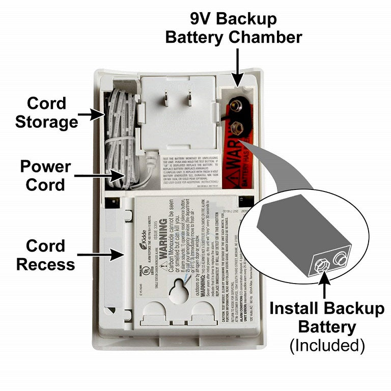 Detector alarma de gas y monoxido de carbono de enchufe con bateria de respaldo. 110v