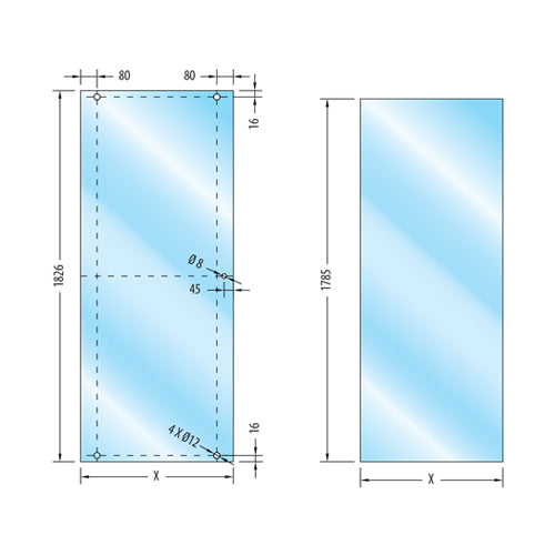 Puerta baño 90° 1500x1500x1850mm (NO INCLUYE VIDRIO SOLO HERRAJES Y PERFIL)