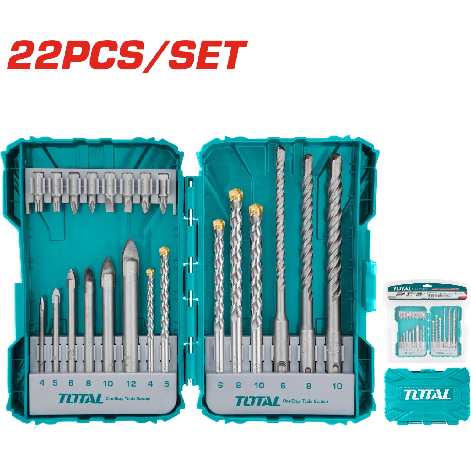 Juego de 22 piezas de brocas y destornilladores para taladro.