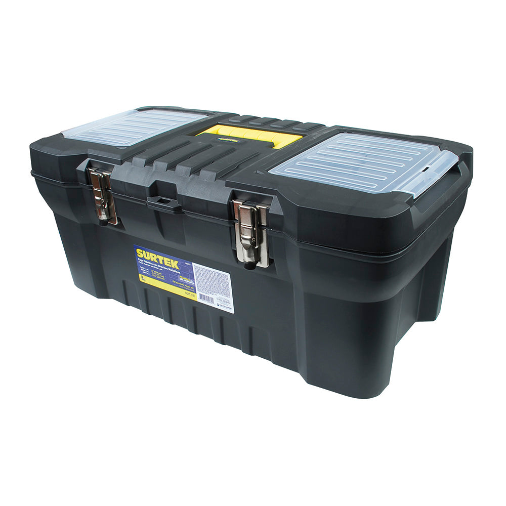 Caja porta herramientas plástica broches metálicos 24" Surtek