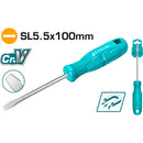 Destornillador plano 40 Cr, mango redondo. Ranura: 5 mm. Diámetro: 5 mm. Longitud: 100 mm