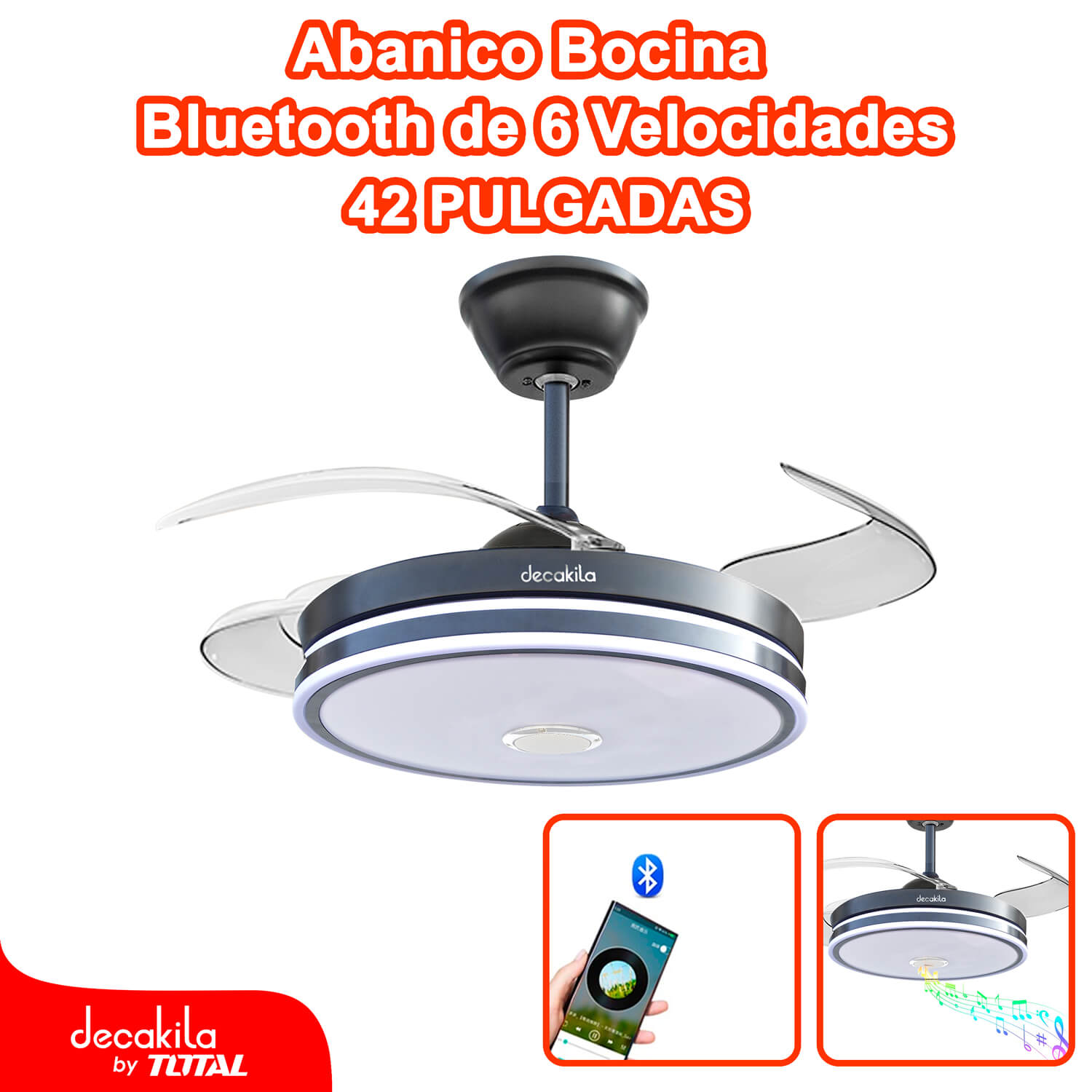 Abanico de Techo con lámpara 3 en 1 y bocina bluetooth