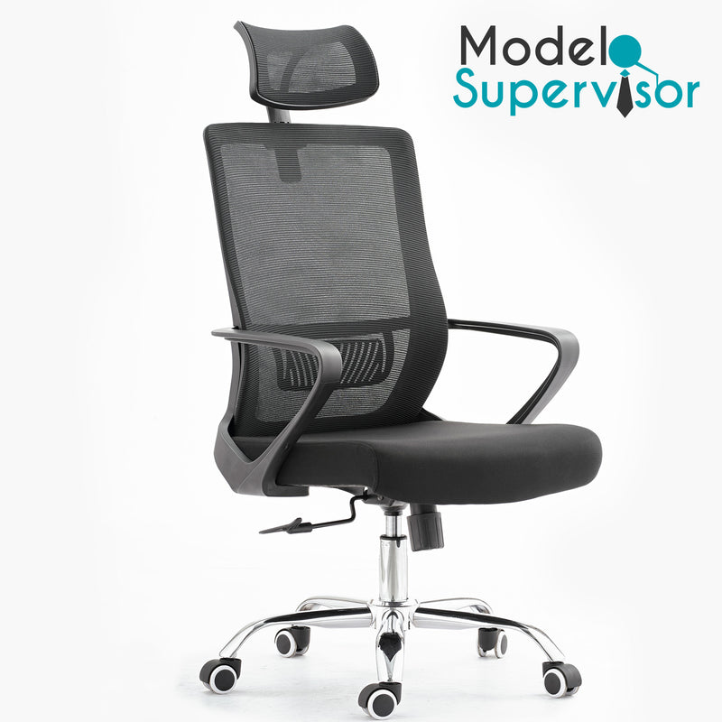 Silla ejecutiva de oficina Mesh Alta con Posa cabezas. Modelo Supervisor