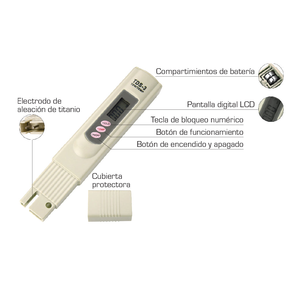 TDS-3 Medidor de pureza del agua, mide las particulas por millon ppm en el agua