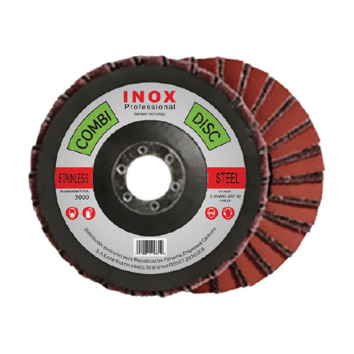Combi disc 4 1/2" x 7/8" Grueso. C/angulo. Ceramica 60 y nylon. Desbaste y satinado.RPM 3000.