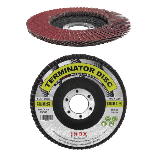Terminator Flapdisc 4 1/2" (plano). Hecho con cubitronII #80.