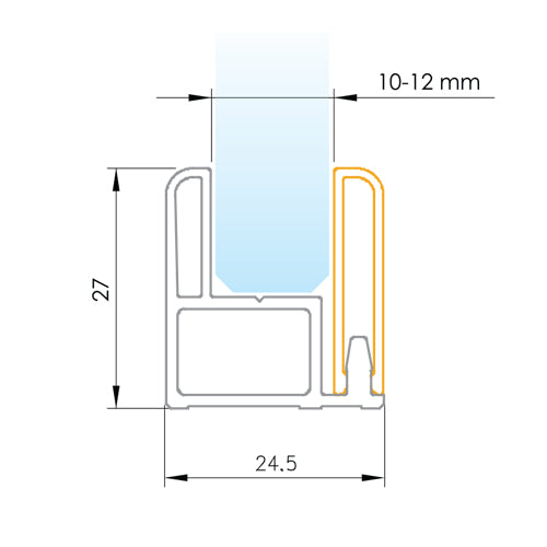 U-Channel Desmontable  Vidrio de 10 - 12 mm de Aluminio. Largo de 3 m. Acabado Brillante