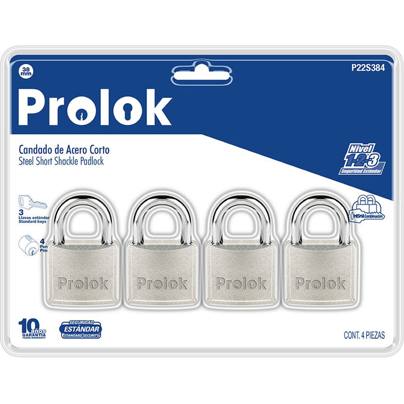 Jgo 4 candado acero cort 38mm Prolok