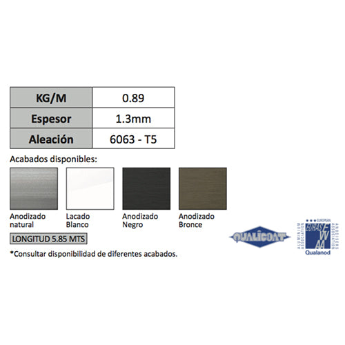 Marco Inferior Ventana VC . Espesor 1.27 mm Largo 5.85 mts. Acabado Lacado Blanco VC122