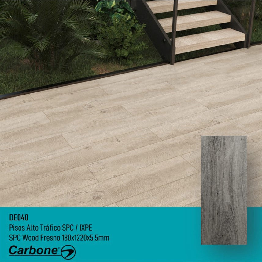 Piso SPC Fresno 1220 x 180 x 5.5 mm con IXPE 10 pc. pack 2.2 m2