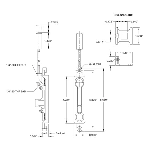 Picaporte de embutir de 1/4" offset.  Acabado Negro.