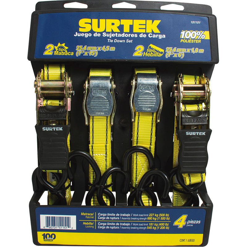 Juego de 4 sujetadores tipo matraca y hebilla Surtek