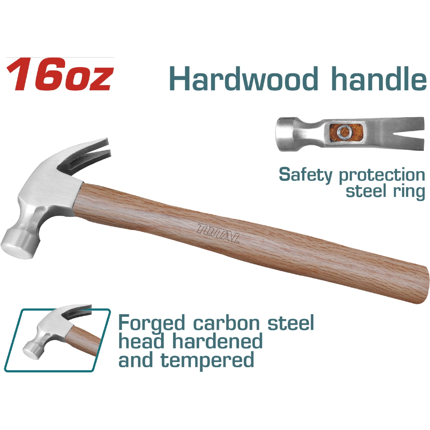 Martillo de orejas, Tratamiento térmico, Acero 45# de madera 16onz/450g.