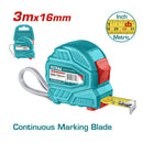 Cinta Metrica de Acero de 3 m. Ancho 16 mm. En Métros y Pulgadas. Doble botón. Material de Cubierta