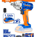 Llave impacto dado cuadrado 1/2" 20V. Brushless sin escobillas. 300NM. 2 baterías y 1 cargador.