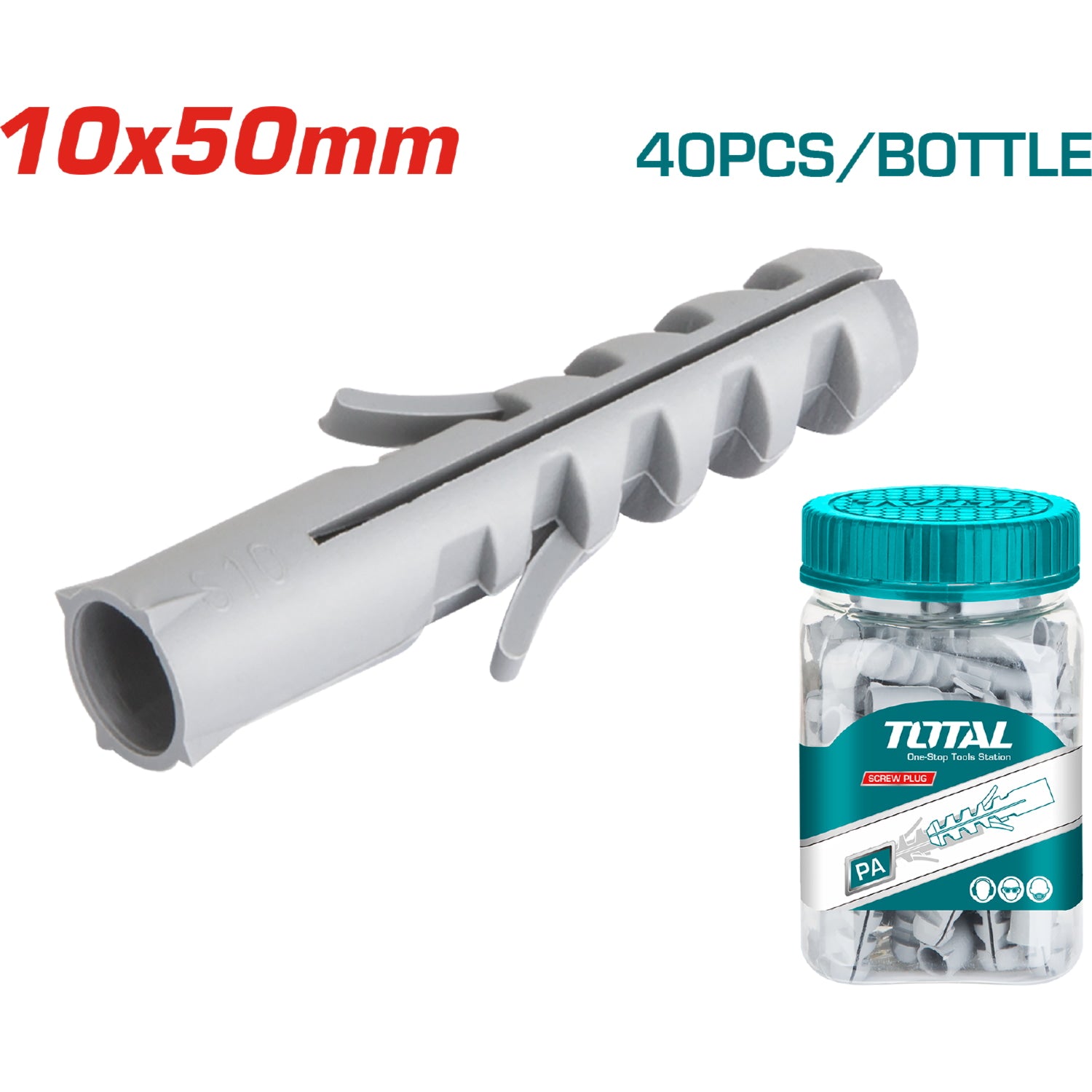 40/pza Taco plastico gris 10x50mm.