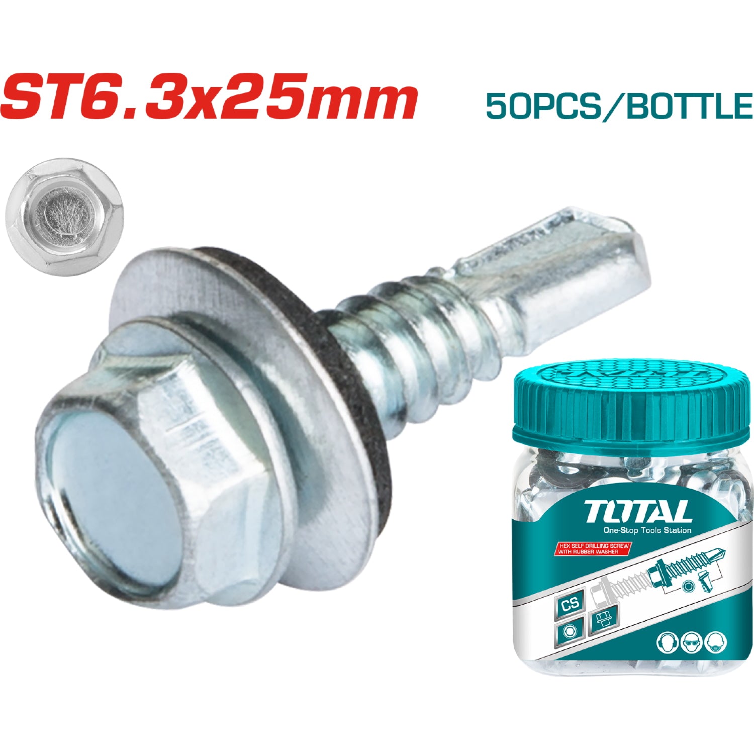 50/pzas Tornillo punta de broca ST 6.3x25mm . hexagonal con arandela goma . Galvanizado