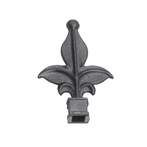 Punta de lanza de hierro colado, Base cuadrada 25 x 130mm, Agujero cuadrado 16 x 16mm