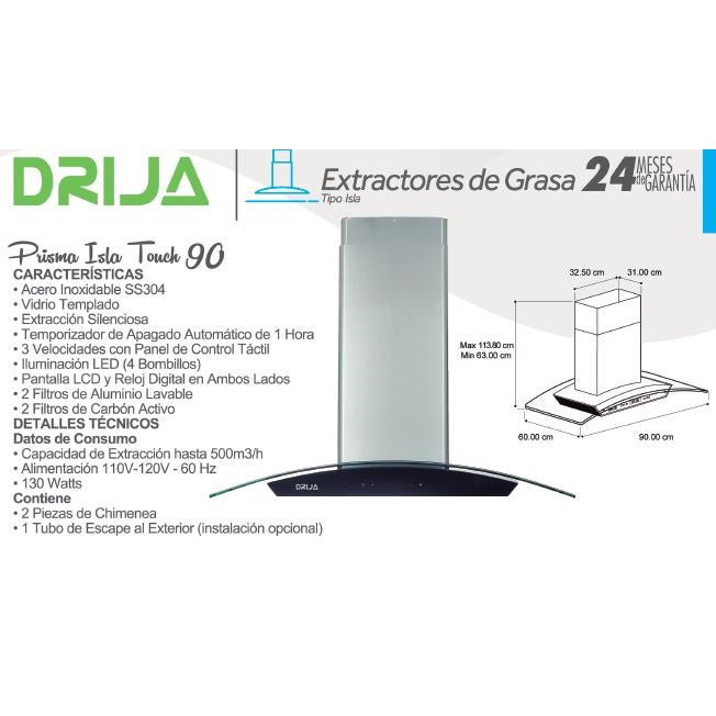 Extractor de grasa Prisma Isla Touch 90. Color Inox.