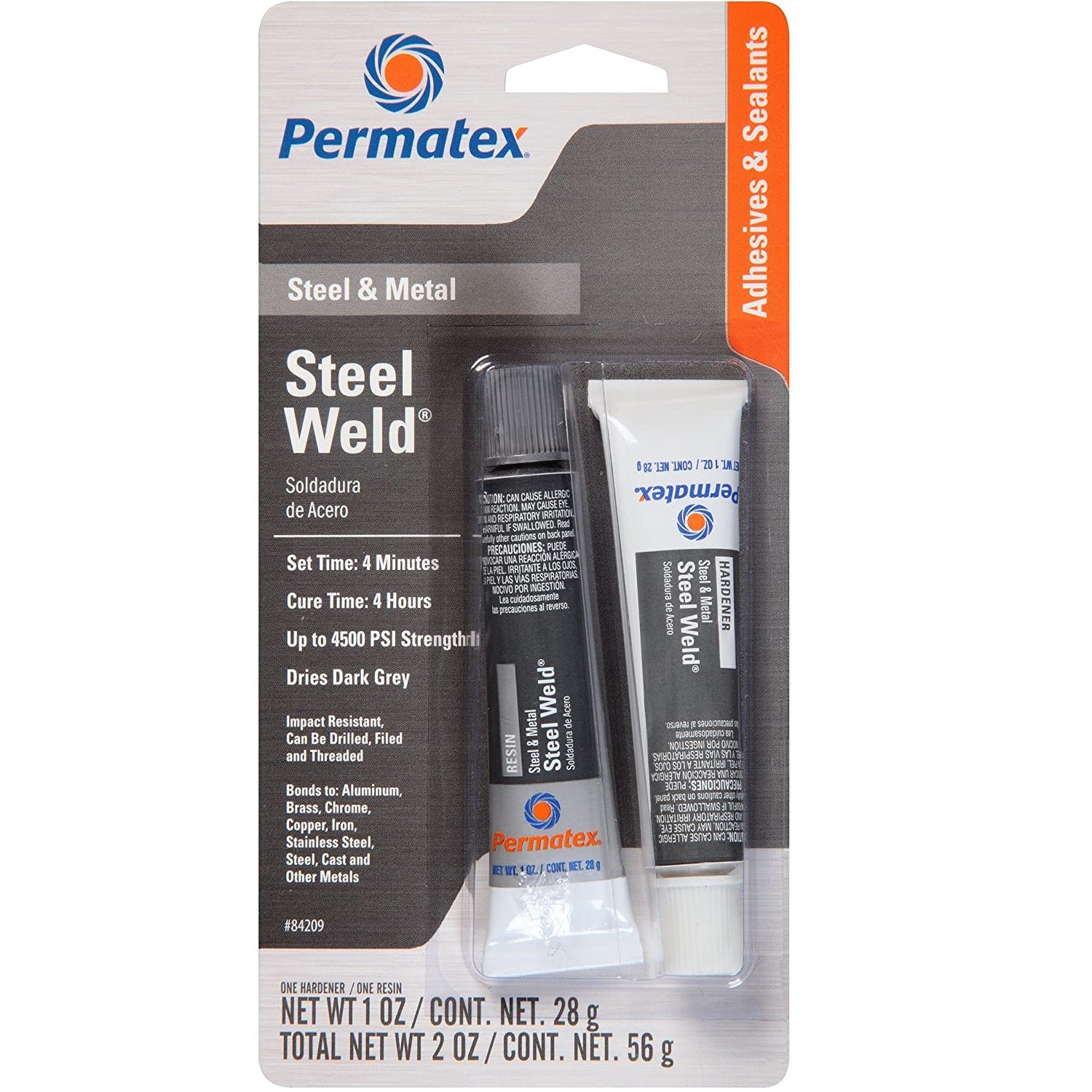 Pegamento epóxico de secado rápido 4 minutos Permatex 2 Oz. Para acero y metales