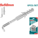 6 pza/ Juego tornillo " L"  5mm  y taco 8x40 mm. Galvanizado.