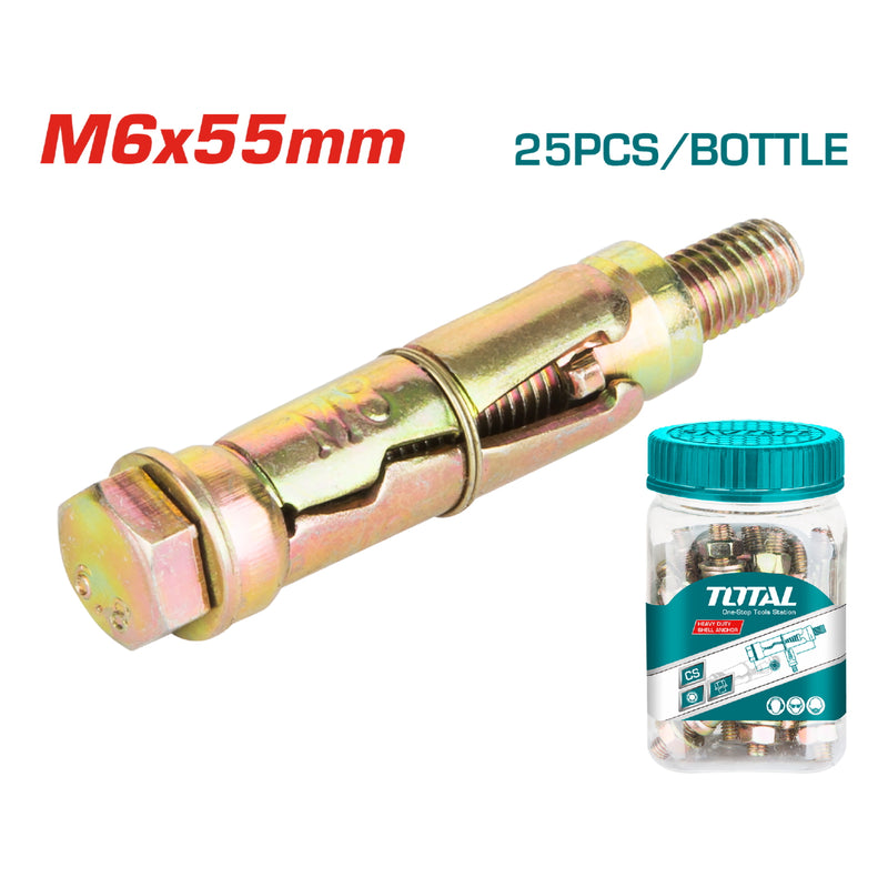 25/pza Taco galv de carcasa heavy duty M6x55. Diam. Externo 11.5mm.Largo carcasa 45 mm.Resiste1000Kg