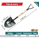 Pala de punta con mango de madera 1030mm. Pala 270mm x 330 mm mango de madera