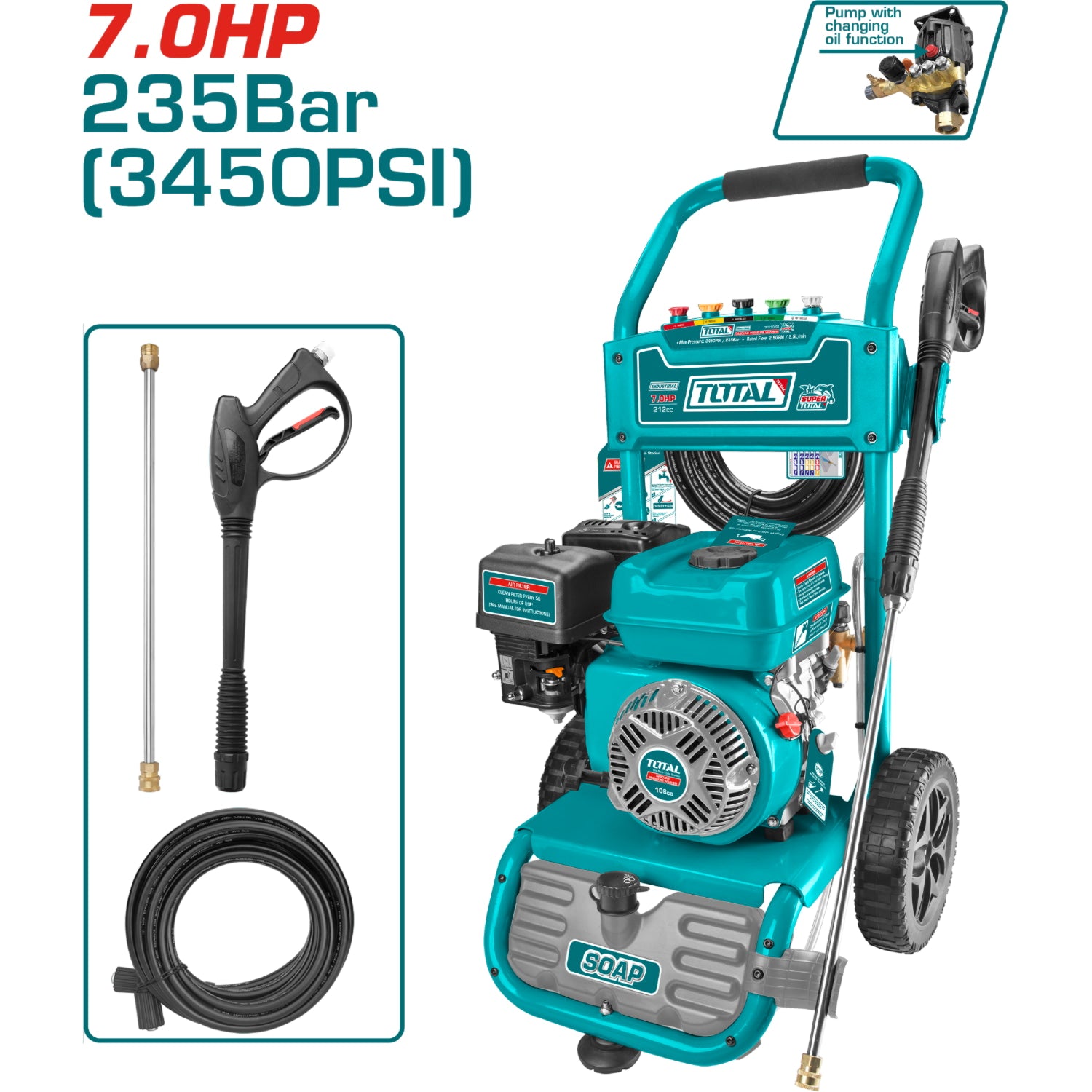 Hidrolavadora a gasolina presión 3450PSI  7.0HP