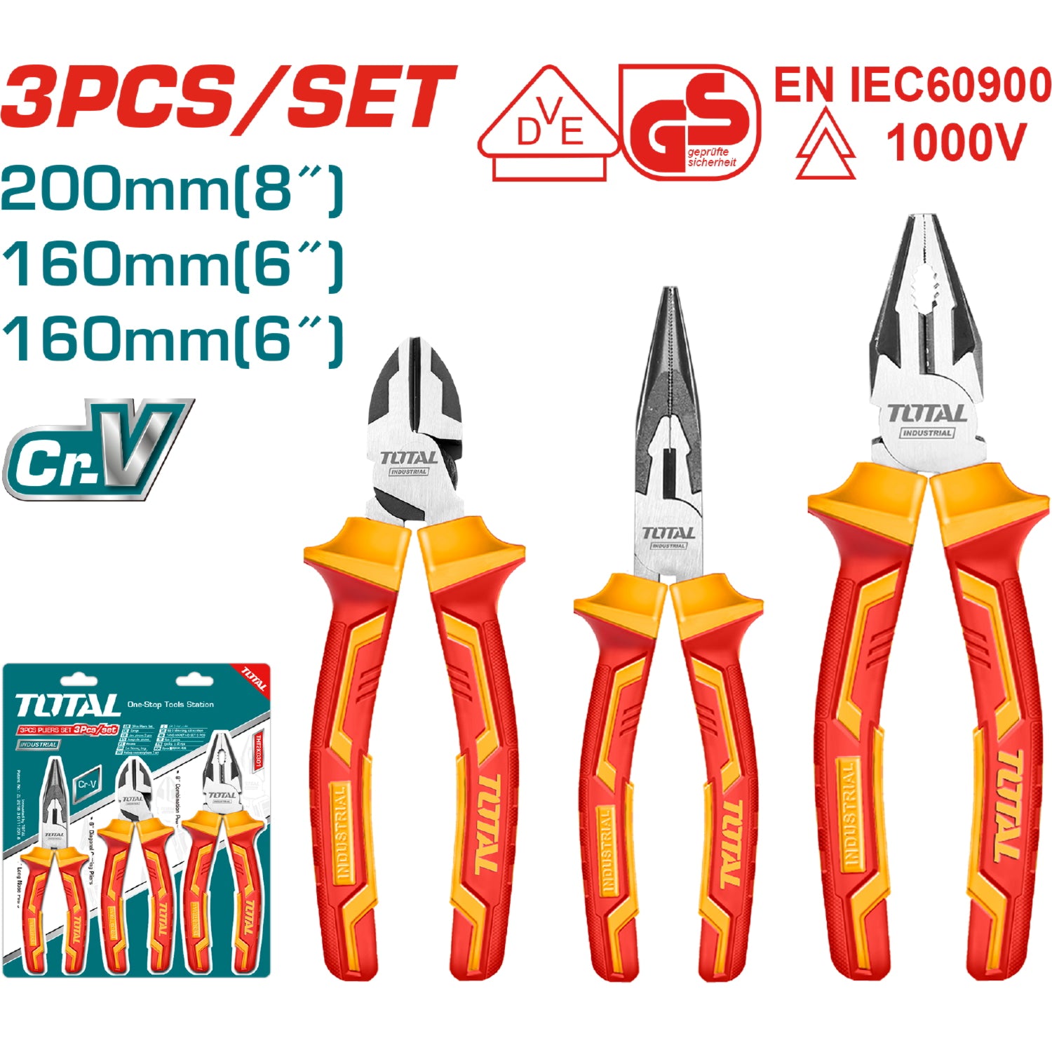 Kit 3 Alicates de combinación aislados. Soportas hasta 1,000 voltios.