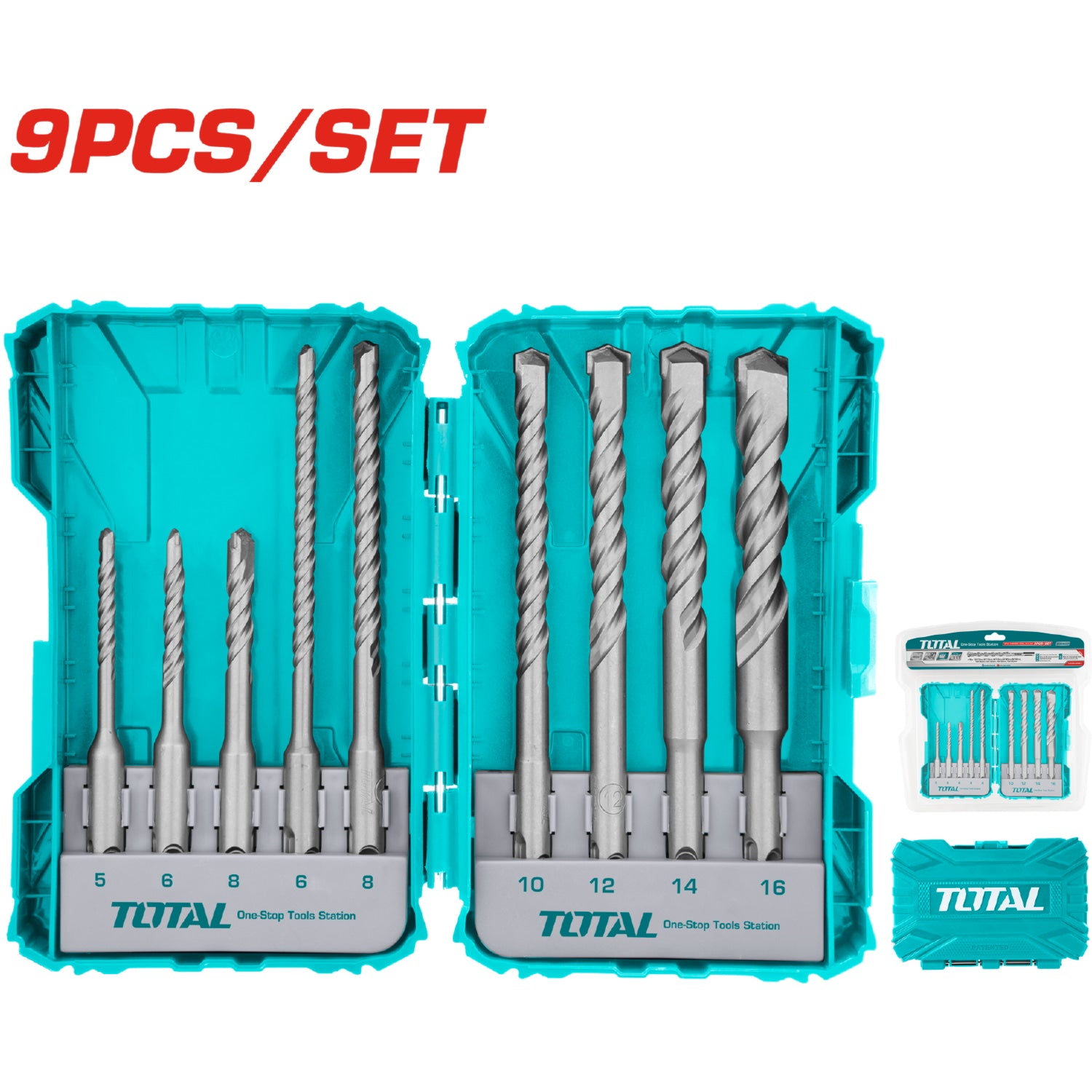 Juego de brocas para rotomartillo taladro SDS Plus de 9 piezas.