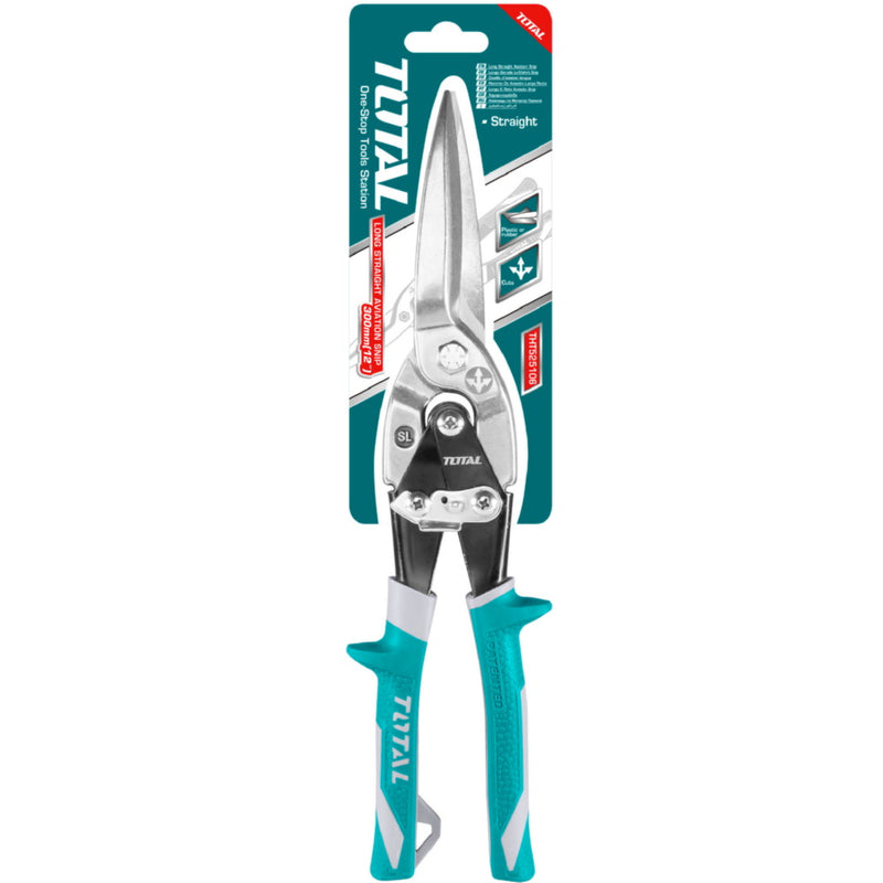 Tijera de Aviacion Larga ( Recta ) de 300 mm ( 12" ). Mango confortable. Para cortar plástico