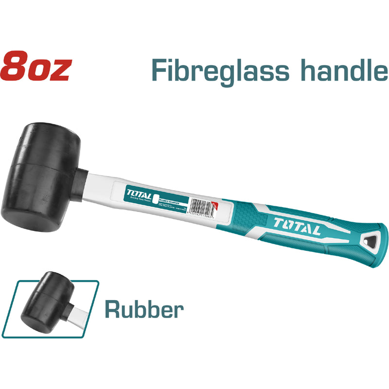 Martillo de goma 8oz/220g. Mango de fibra de vidrio.