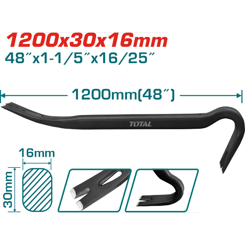 Pata de Cabra de 48"(1200mm) X 1-1/8"(29mm) X 19/32"(15.0mm). Mango Ovalado con Muesca （30°，68°).