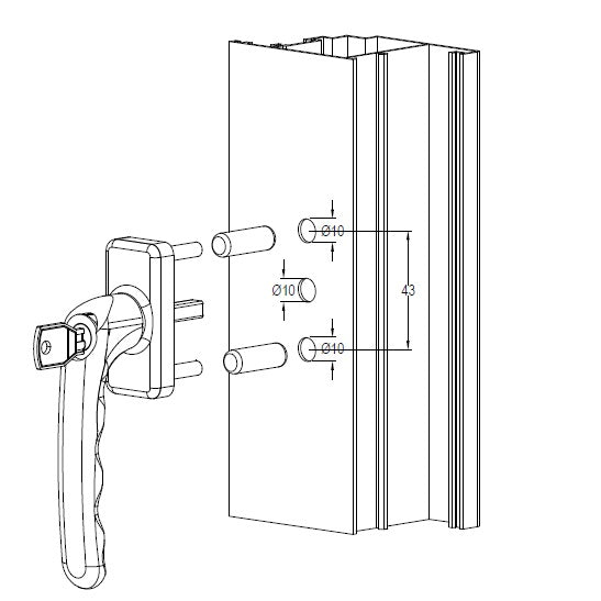 Manilla multipunto para sistema CM75. Acabado negro. Incluye cilindro y llave.