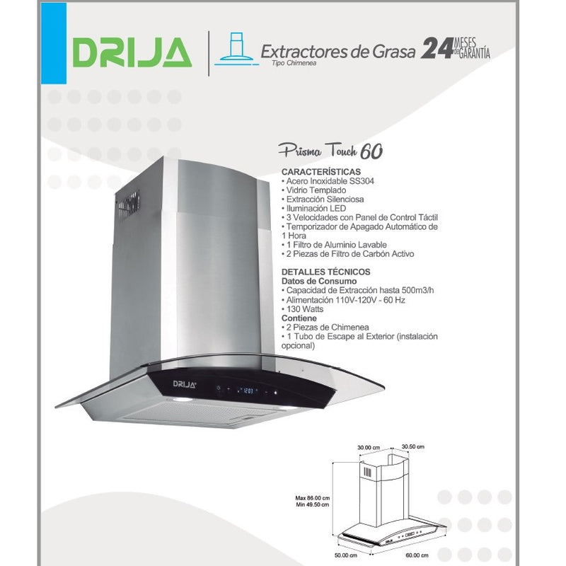 Extractor de grasa Prisma Touch 60. Color Inox.