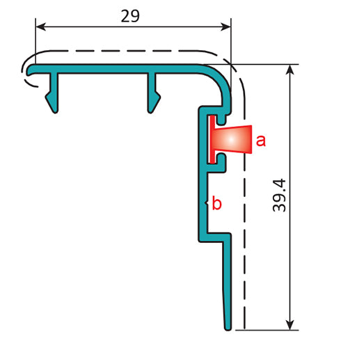 Perfil Cruce recto Hoja Central de 28x66. Espesor 1.3 mm. Largo 5.85 mts. Acabado Lacado Gris Oscuro