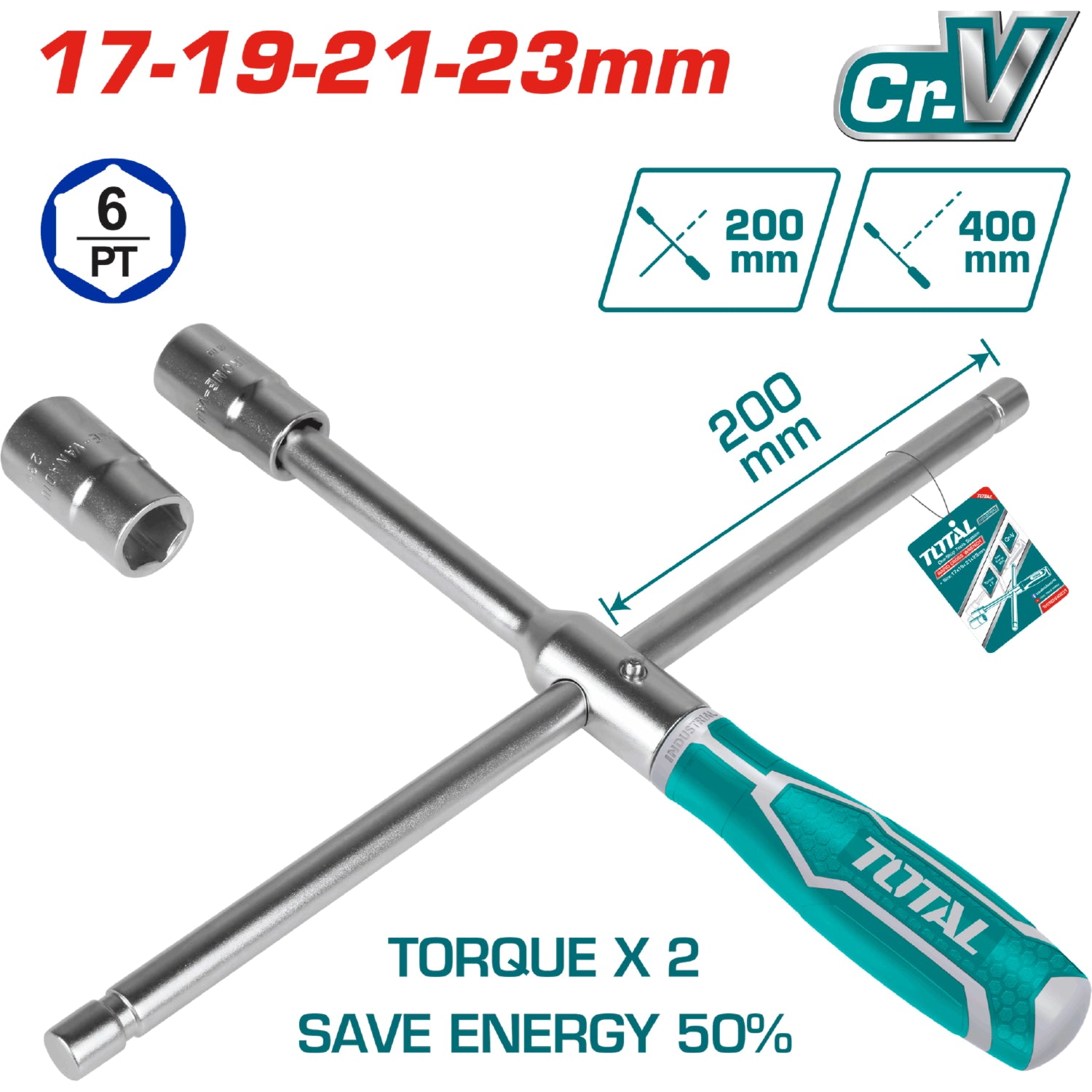 Llave de Cruz rapida 16" con 4 pcs 1/2" Socket:17mm 19mm 21mm 23mm