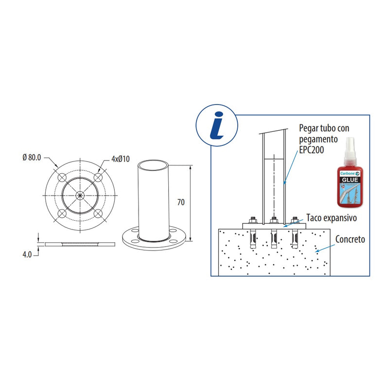 Anclaje piso-tubo de 42.4mm.