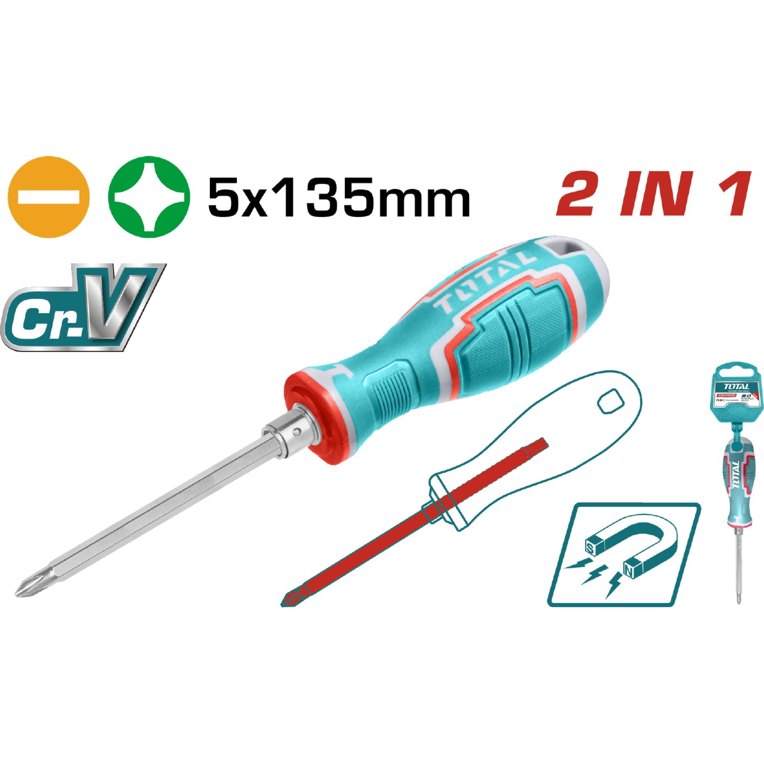 Juego de Destornilladores 2 en 1 con Mango Intercambiable. Cr-V.